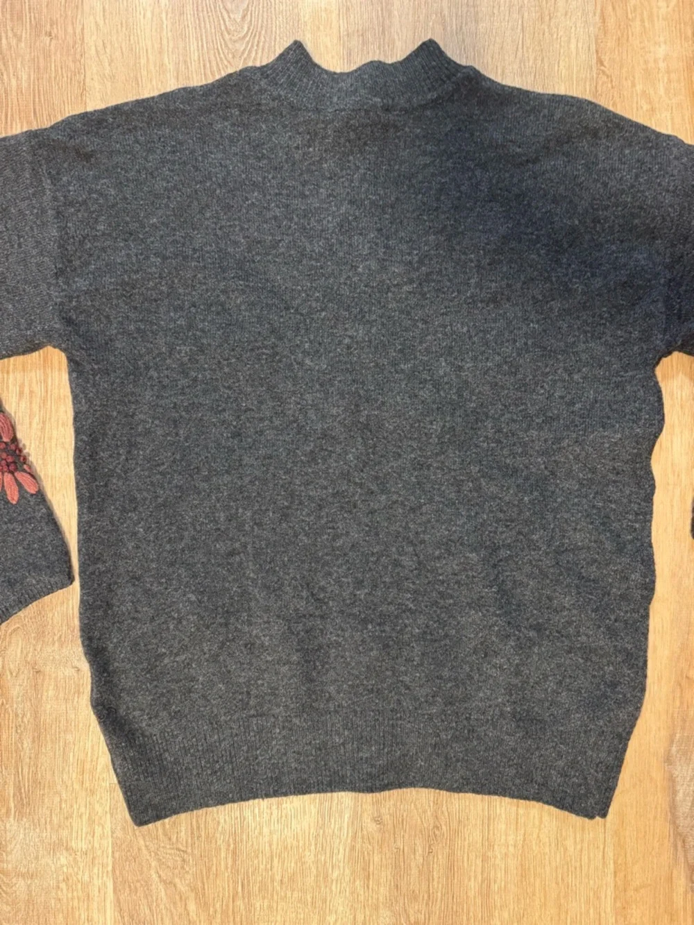 CHARLIE B Charcoal Crewneck Sweater with Multicolor Floral Embroidery - Picture 9 of 11